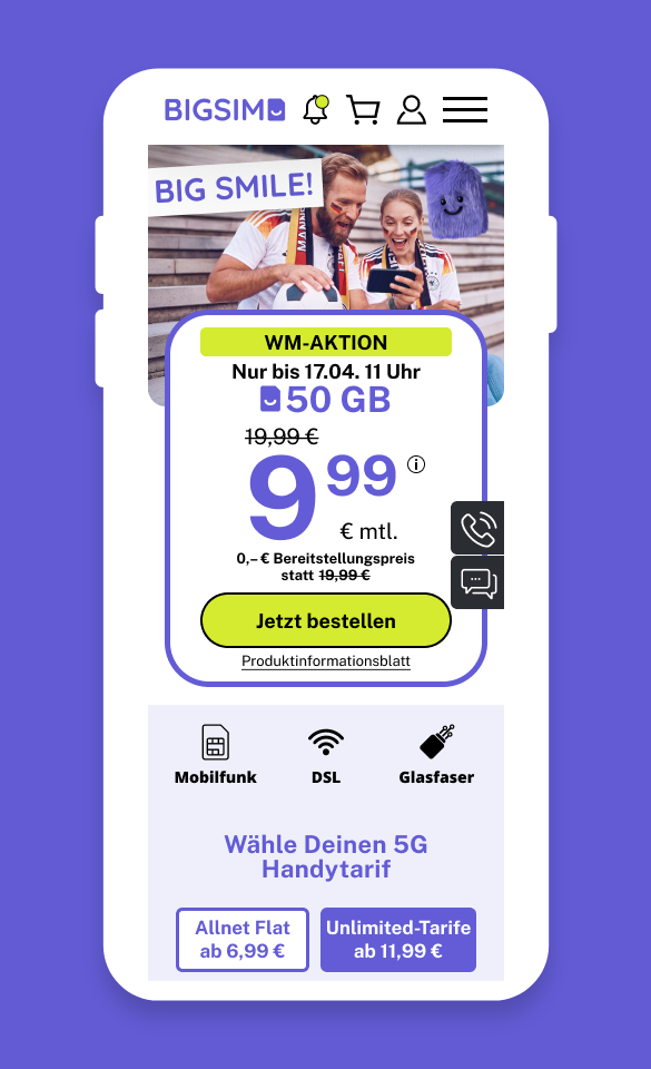 Ansicht der mobilen Webseite