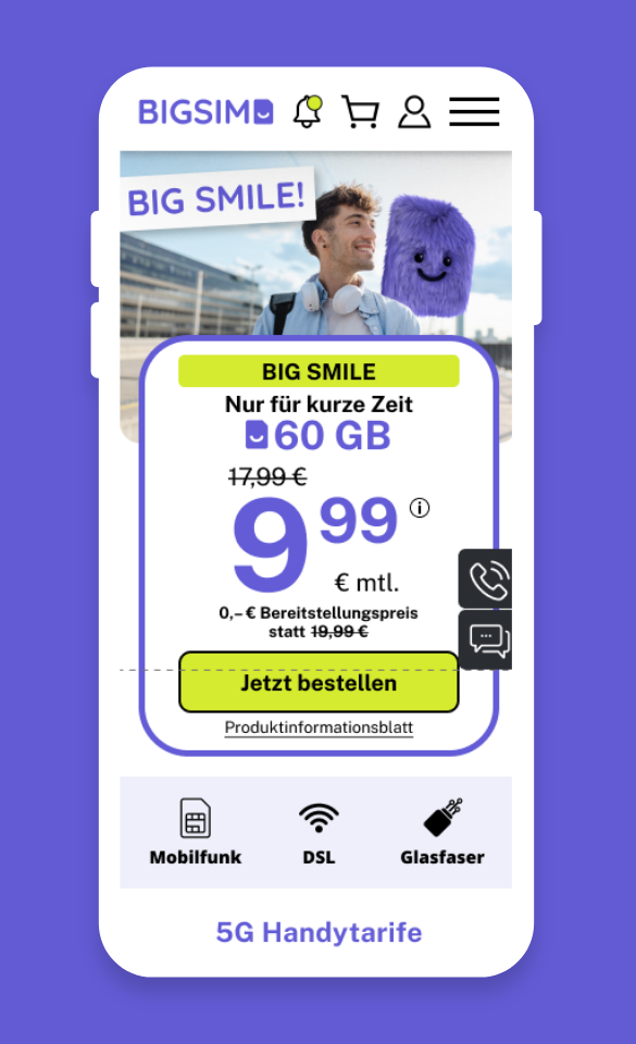 Ansicht der mobilen Webseite