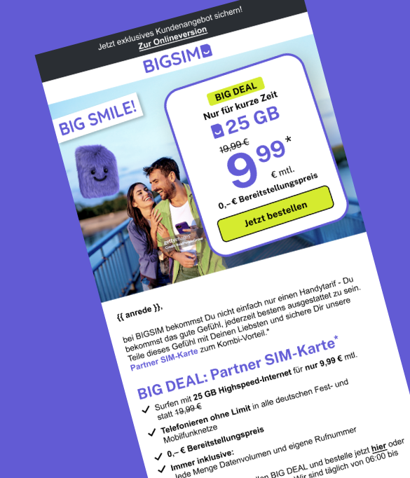 Screenshots von Newslettern