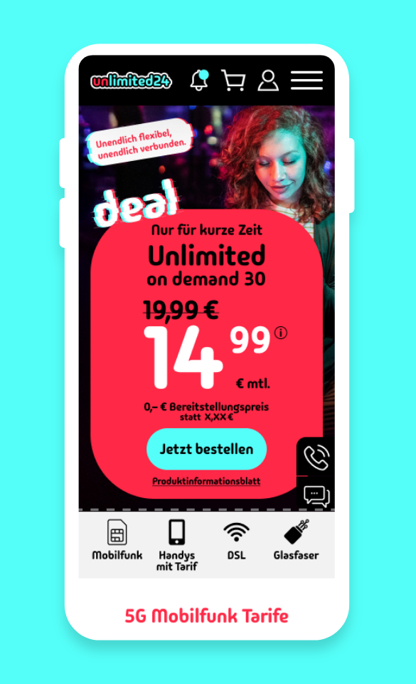 Ansicht der mobilen Webseite
